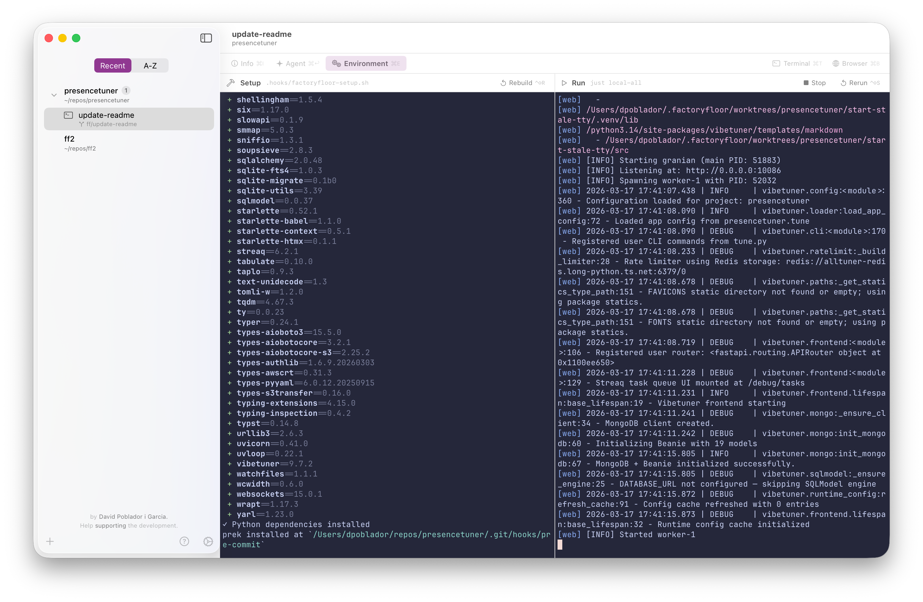 Environment tab with setup and run scripts
