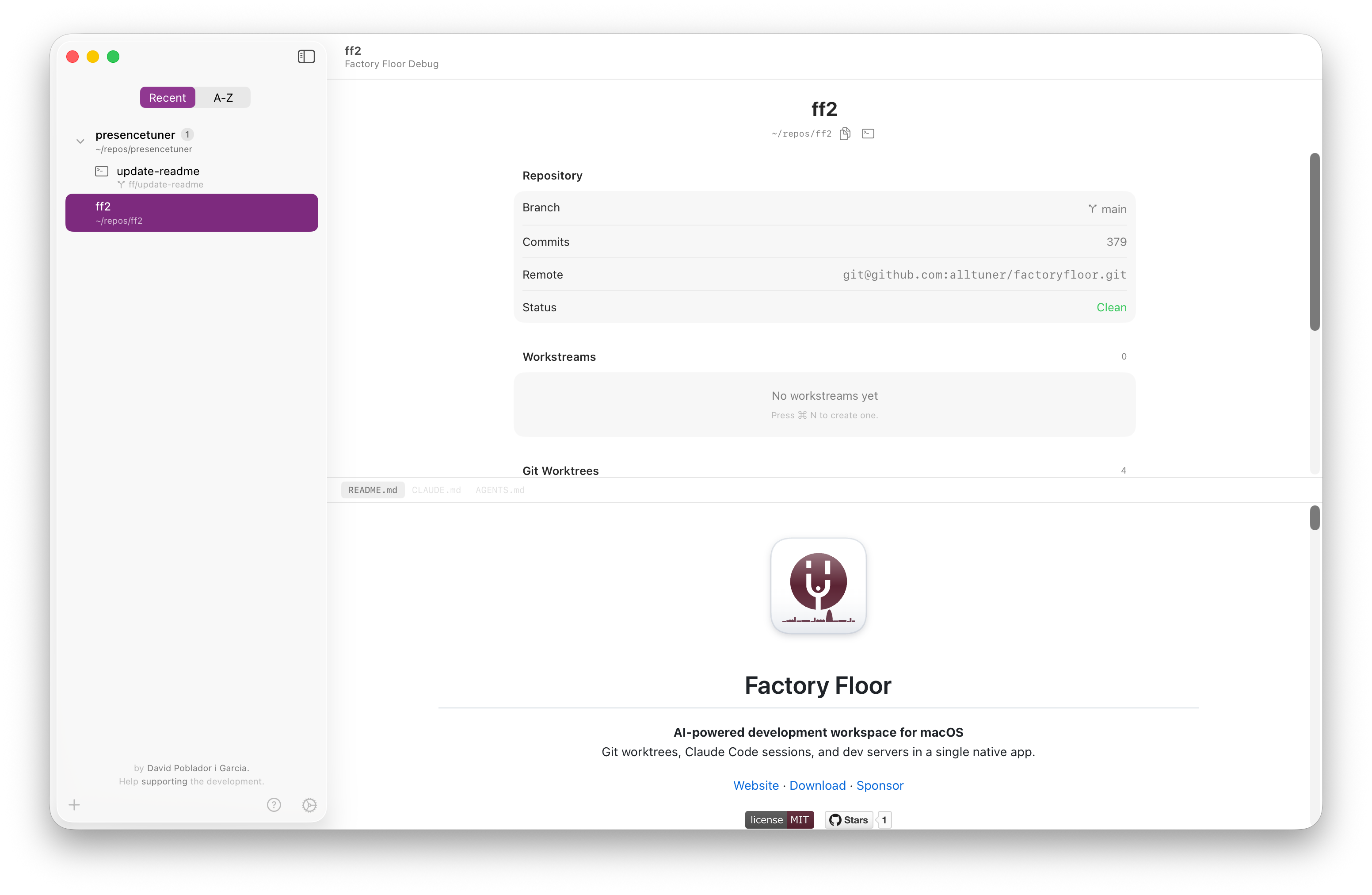 Project overview with git info and docs