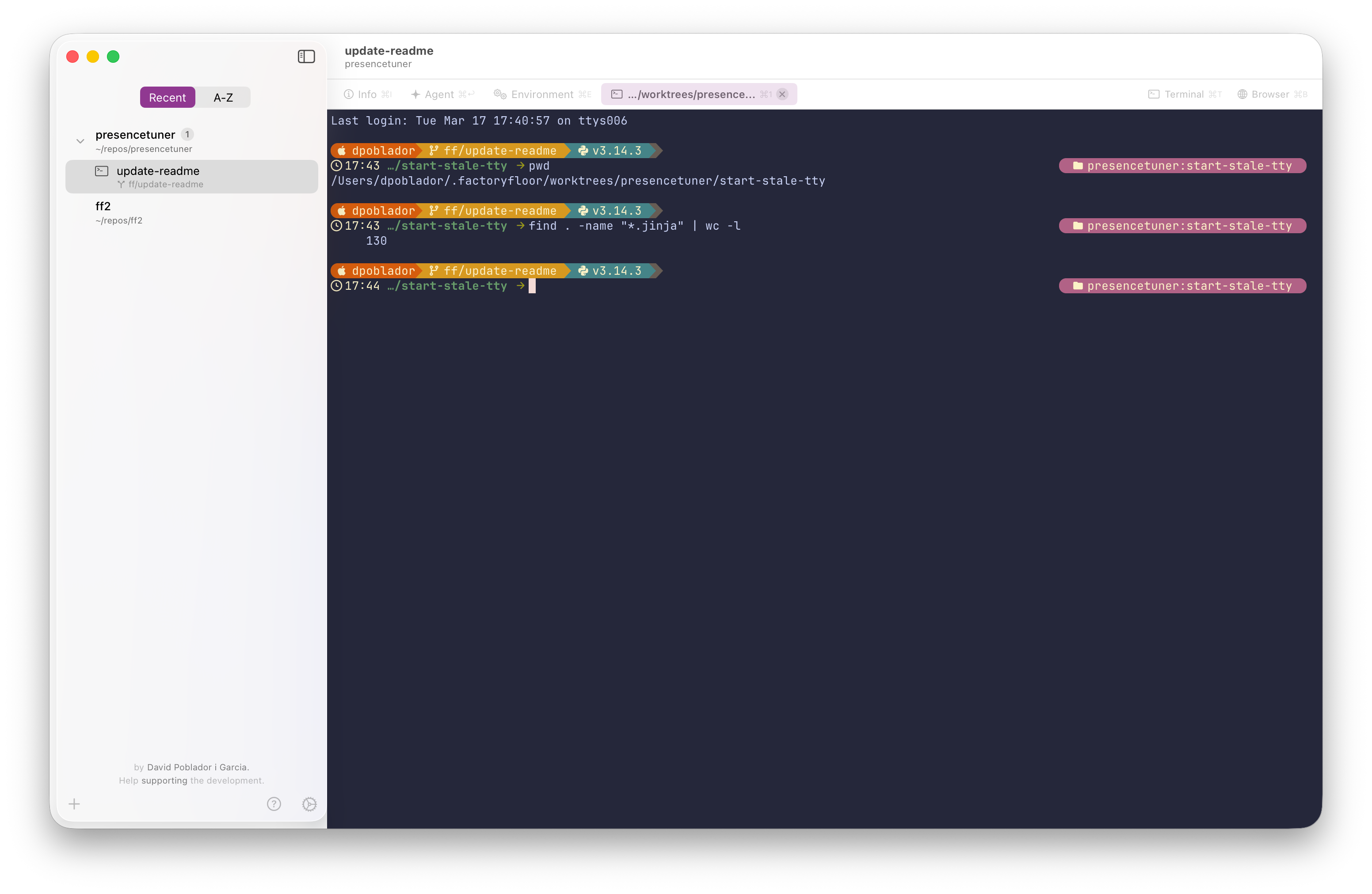 Ghostty terminal with custom shell